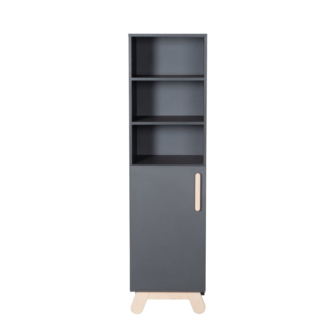 Standing Shelf 'Jara', 3 Open Compartments, Anthracite Body, Feet & Handles Made of Solid Wood