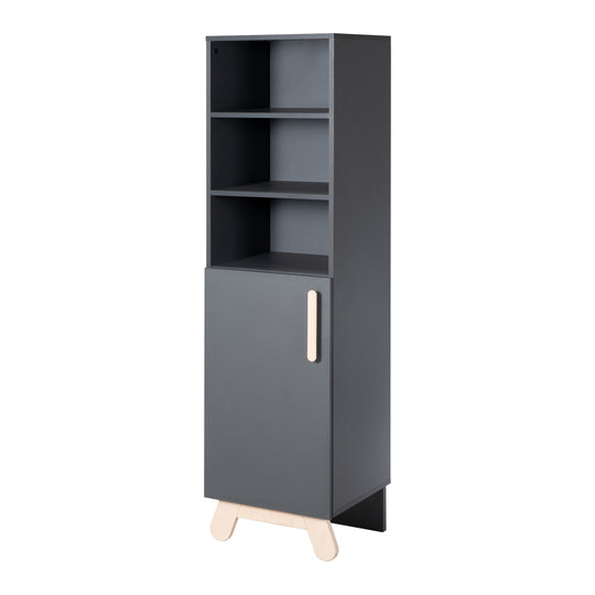 Standing Shelf 'Jara', 3 Open Compartments, Anthracite Body, Feet & Handles Made of Solid Wood