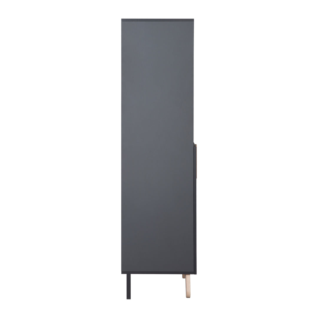 Standing Shelf 'Jara', 3 Open Compartments, Anthracite Body, Feet & Handles Made of Solid Wood