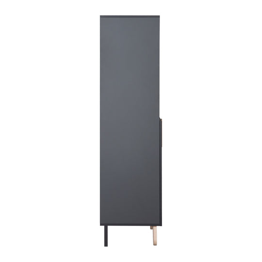 Standing Shelf 'Jara', 3 Open Compartments, Anthracite Body, Feet & Handles Made of Solid Wood