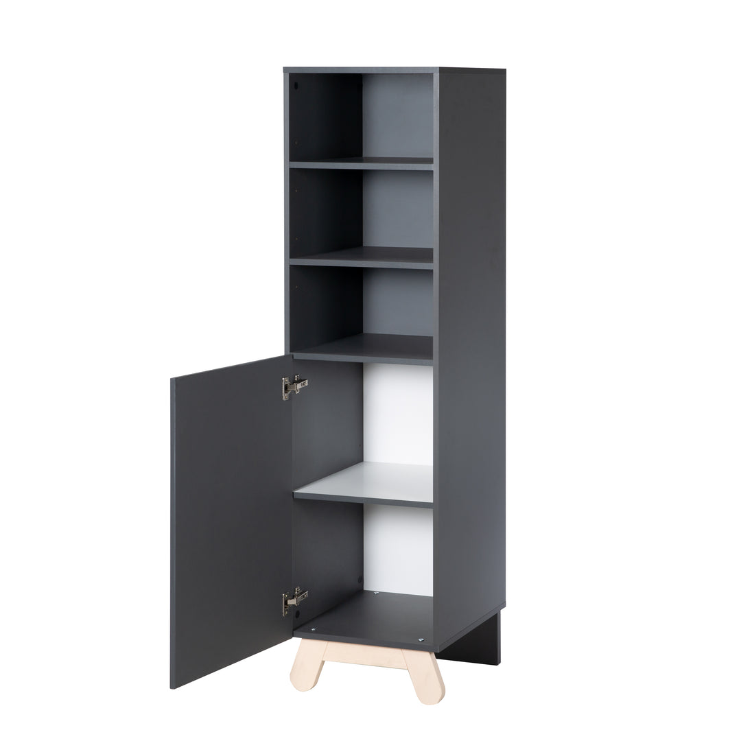 Standing Shelf 'Jara', 3 Open Compartments, Anthracite Body, Feet & Handles Made of Solid Wood