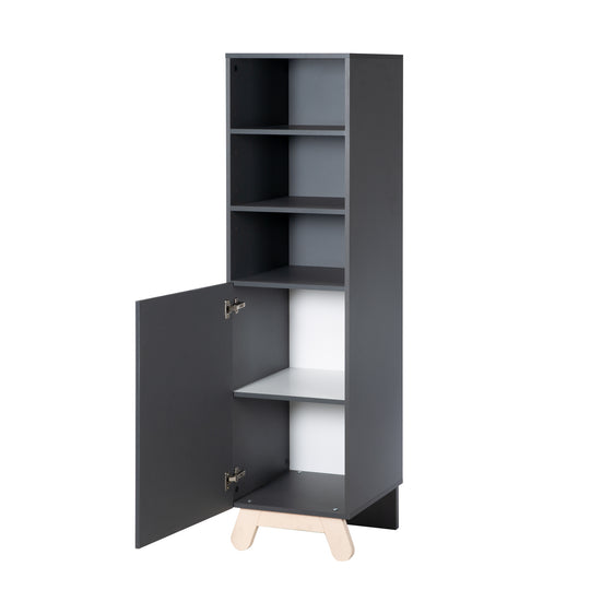 Standing Shelf 'Jara', 3 Open Compartments, Anthracite Body, Feet & Handles Made of Solid Wood