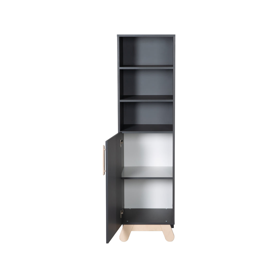 Standing Shelf 'Jara', 3 Open Compartments, Anthracite Body, Feet & Handles Made of Solid Wood