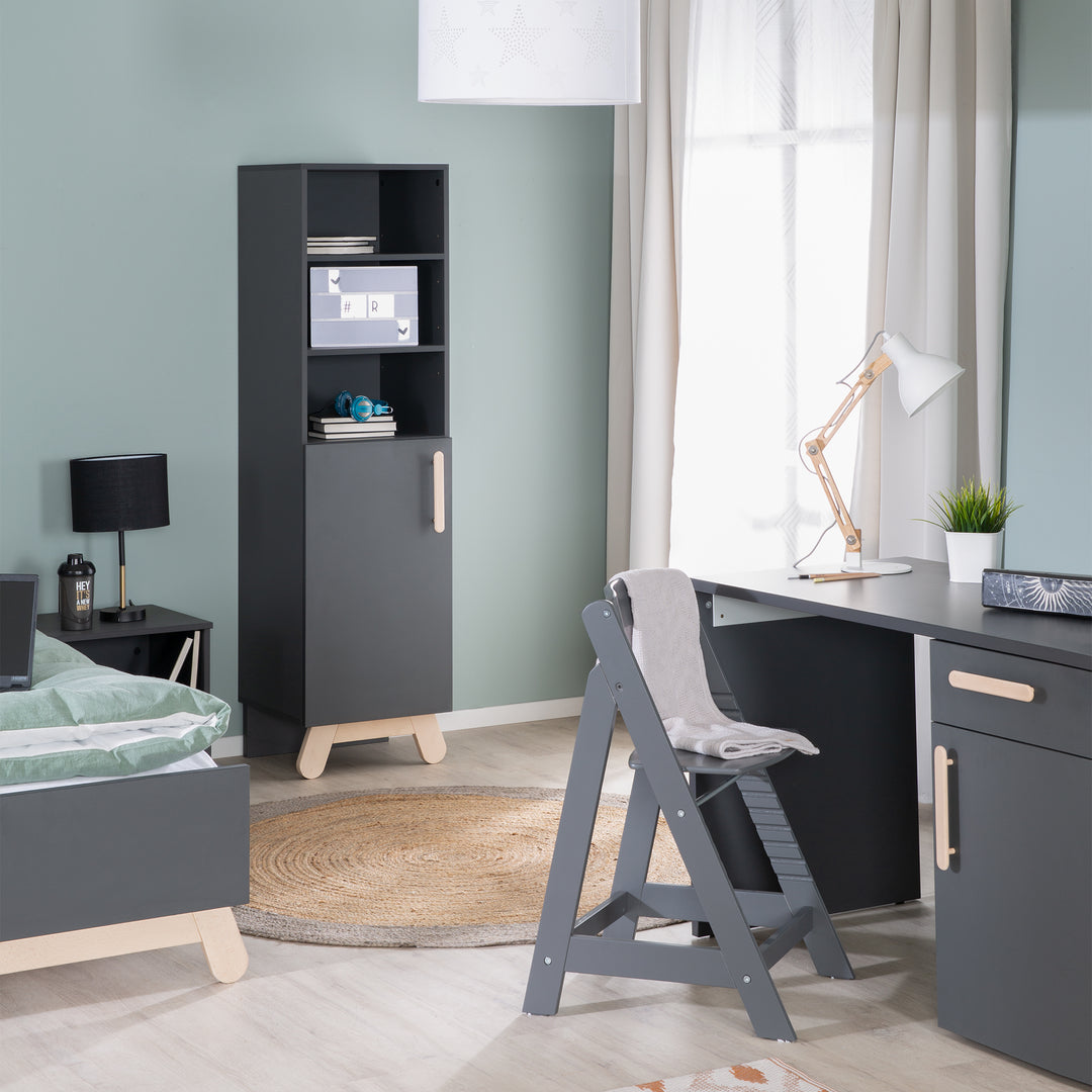 Standing Shelf 'Jara', 3 Open Compartments, Anthracite Body, Feet & Handles Made of Solid Wood