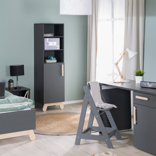 Standing Shelf 'Jara', 3 Open Compartments, Anthracite Body, Feet & Handles Made of Solid Wood