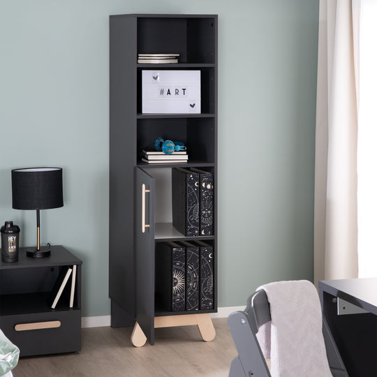 Standing Shelf 'Jara', 3 Open Compartments, Anthracite Body, Feet & Handles Made of Solid Wood