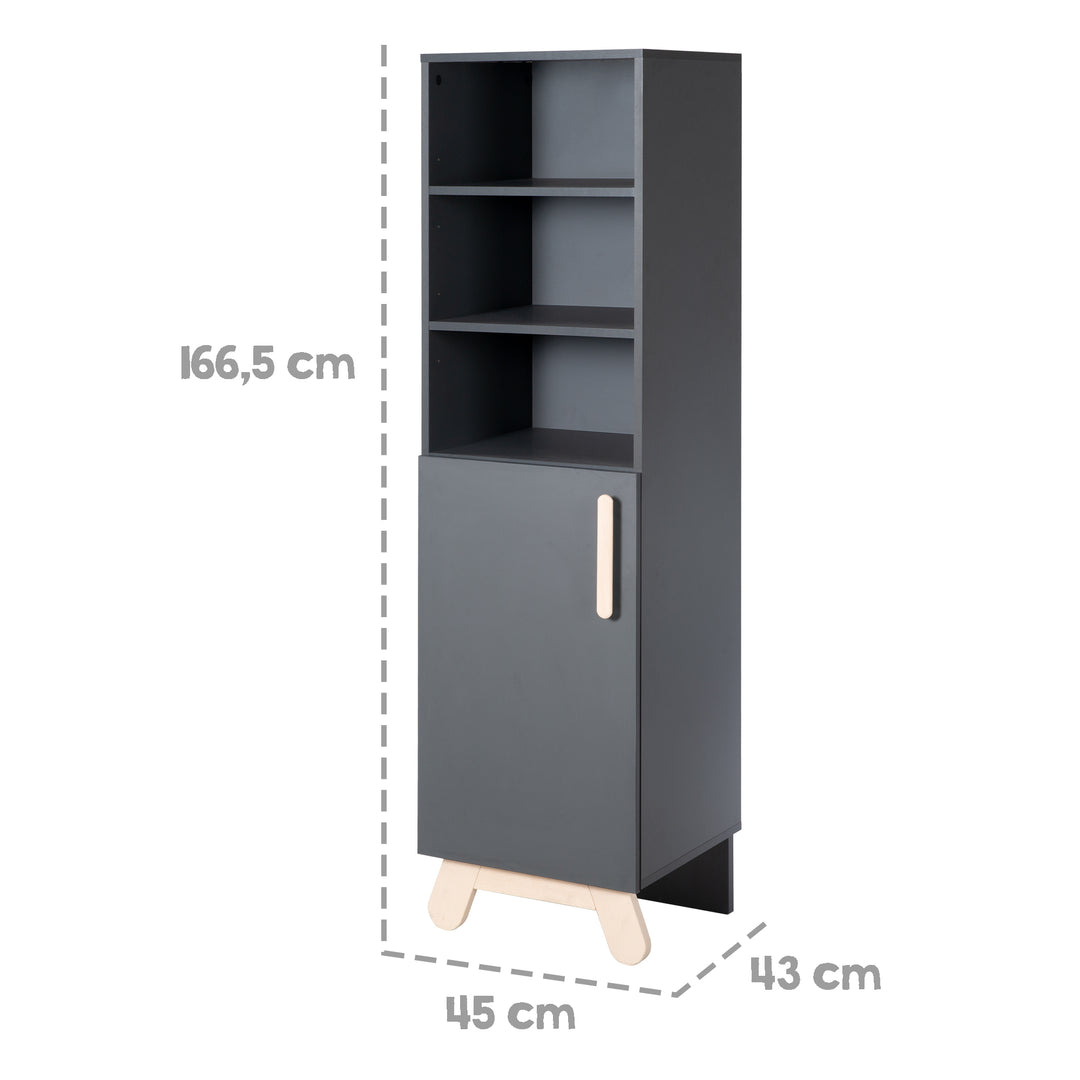 Standing Shelf 'Jara', 3 Open Compartments, Anthracite Body, Feet & Handles Made of Solid Wood
