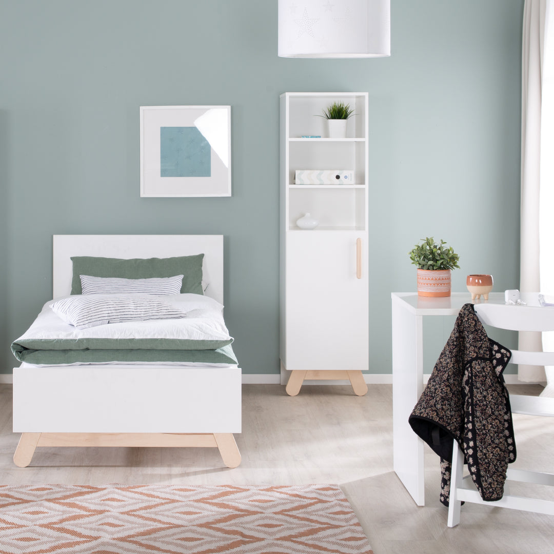 Standing Shelf 'Clara', 3 Open Compartments, White Body, Feet & Handles Made of Solid Wood