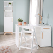 Estante de soporte 'Clara', 3 compartimentos abiertos, corpus en blanco, pies y manijas hechas de madera maciza