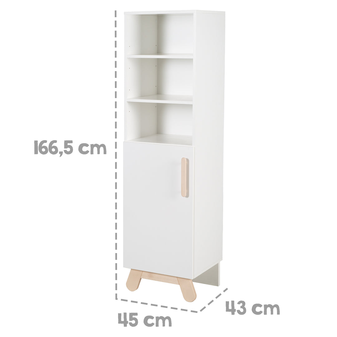 Standing Shelf 'Clara', 3 Open Compartments, White Body, Feet & Handles Made of Solid Wood