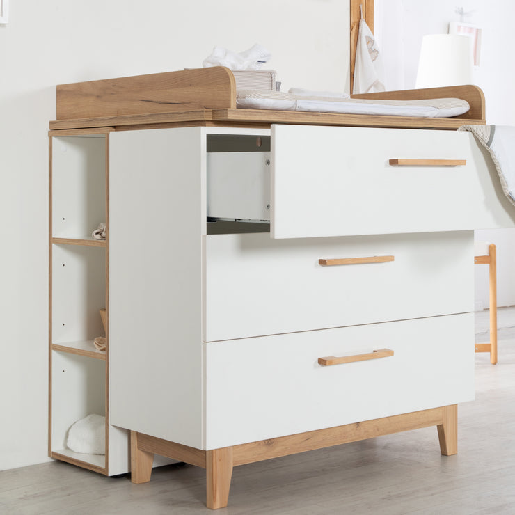 Estante lateral 'Finn', adecuado bajo envolturas 'Finn', para habitaciones de bebés y niños, blanco, madera