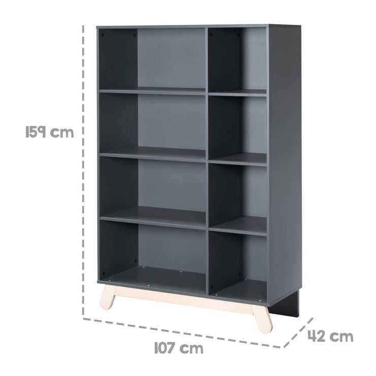 Étagère de rangement carrée "Jara" - 8 compartiments - Pieds en bois véritable - Anthracite