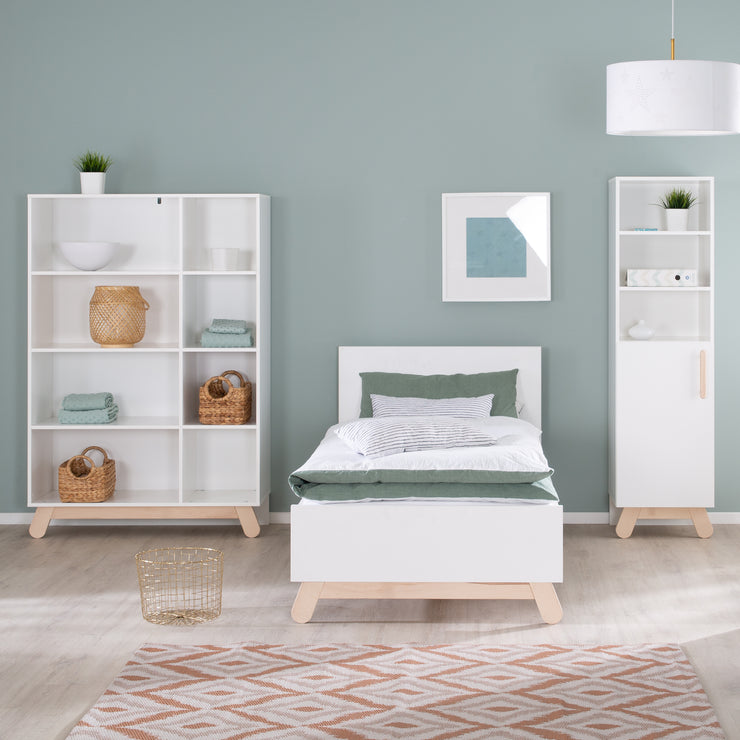 Étagère de rangement carrée "Clara" - 8 compartiments - Pieds en bois véritable - Blanc