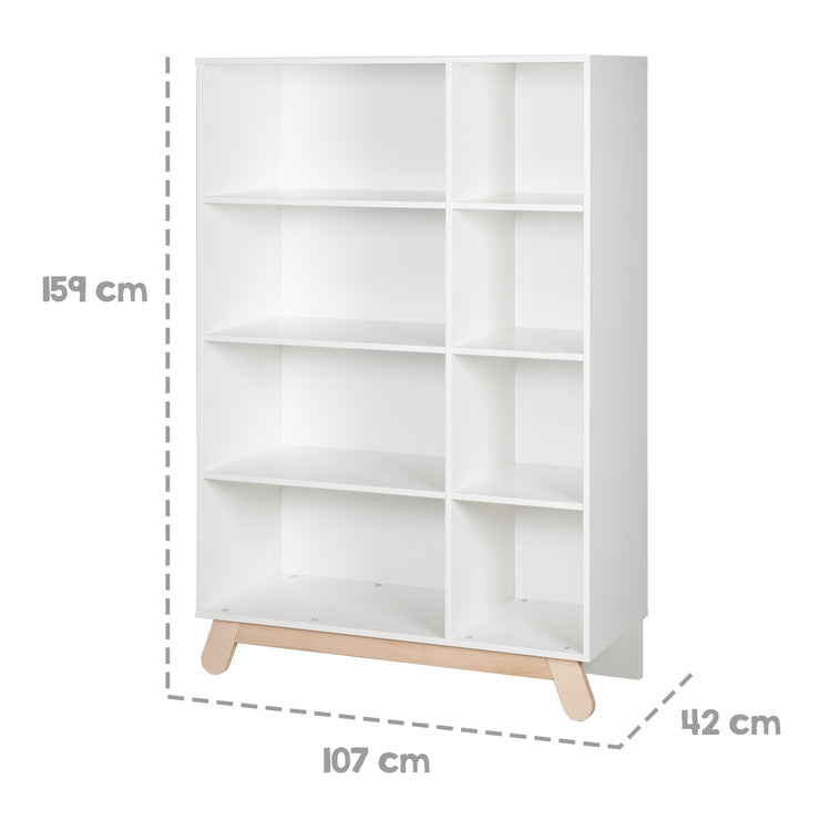 Étagère de rangement carrée "Clara" - 8 compartiments - Pieds en bois véritable - Blanc