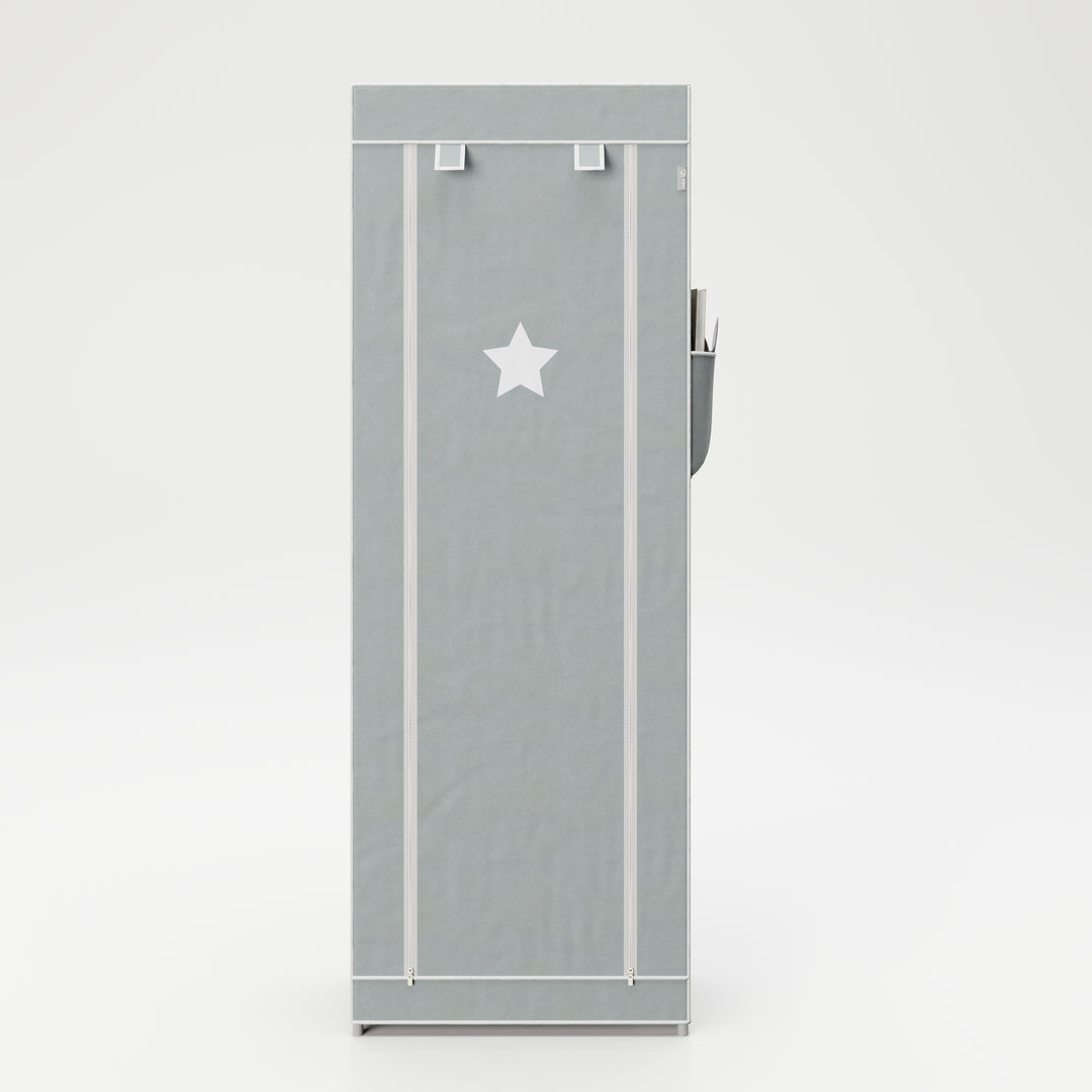 Armadio in tessuto 'Little Stars' per camerette o soggiorno, motivo a stelle grigie, 142 x 58 x 28 cm