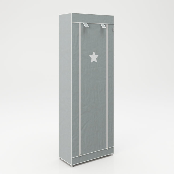 Armoire de rangement en textile "Little Stars", gris vert, avec motif d'étoile, 158 x 58 x 28 cm