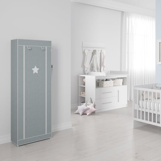 Armadio in tessuto 'Little Stars' per camerette o soggiorno, motivo a stelle grigie, 142 x 58 x 28 cm