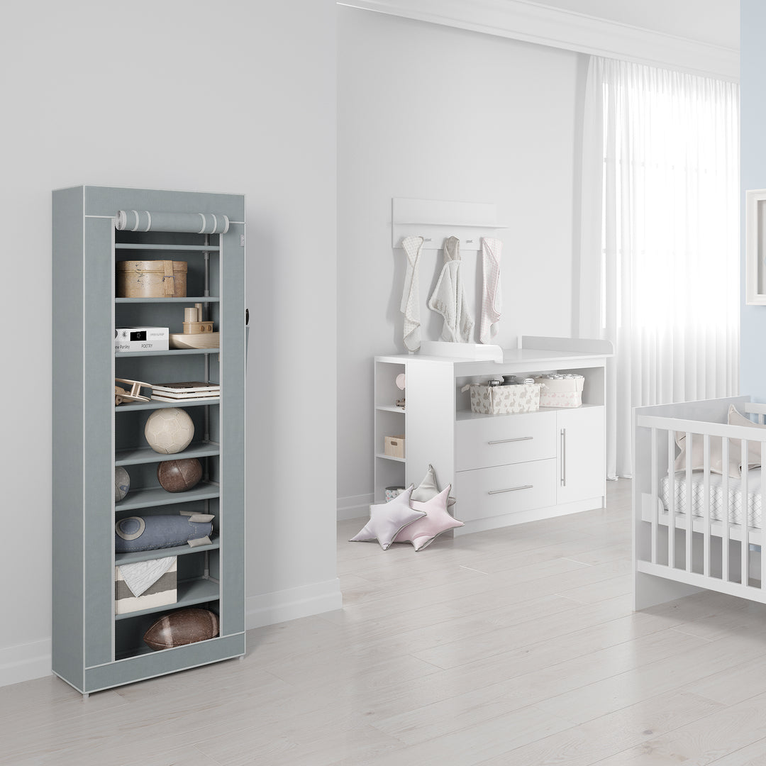 Armadio in tessuto 'Little Stars' per camerette o soggiorno, motivo a stelle grigie, 142 x 58 x 28 cm