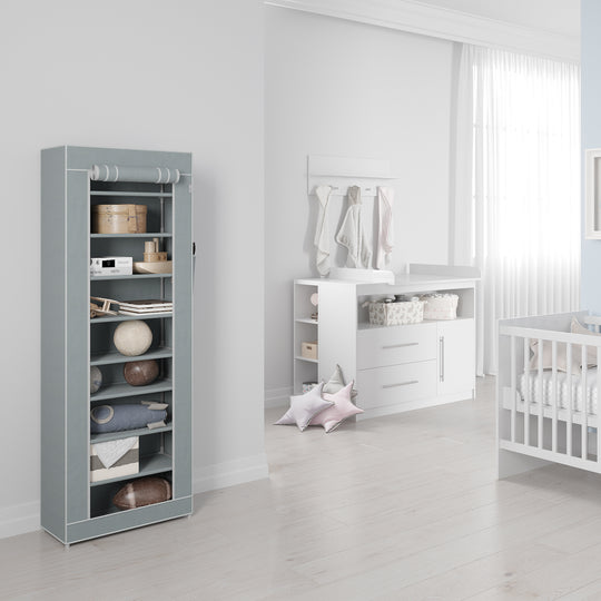 Armadio in tessuto 'Little Stars' per camerette o soggiorno, motivo a stelle grigie, 142 x 58 x 28 cm