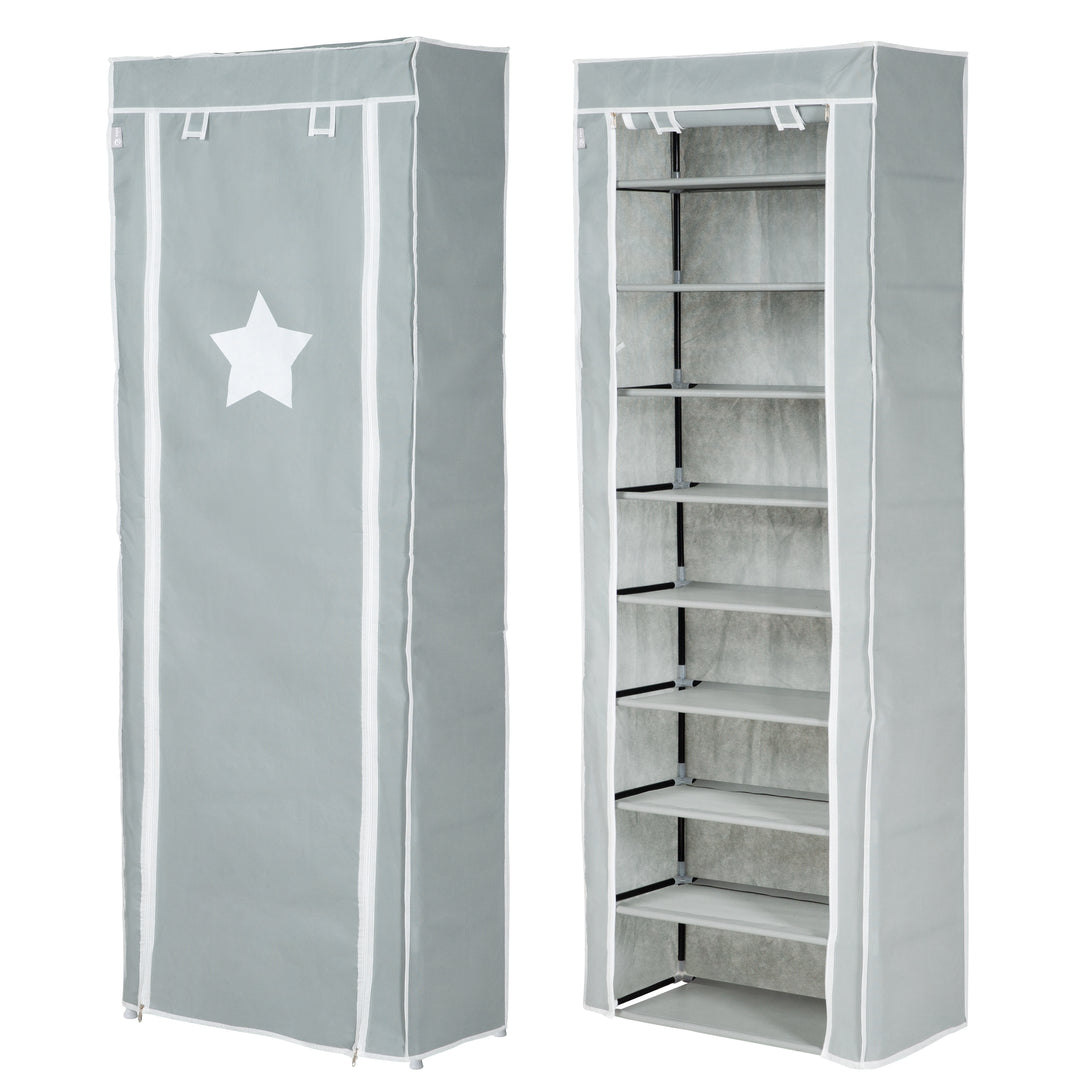 Armadio in tessuto 'Little Stars' per camerette o soggiorno, motivo a stelle grigie, 142 x 58 x 28 cm