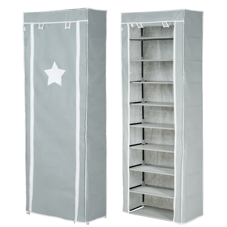 Armoire de rangement en textile "Little Stars", gris vert, avec motif d'étoile, 158 x 58 x 28 cm