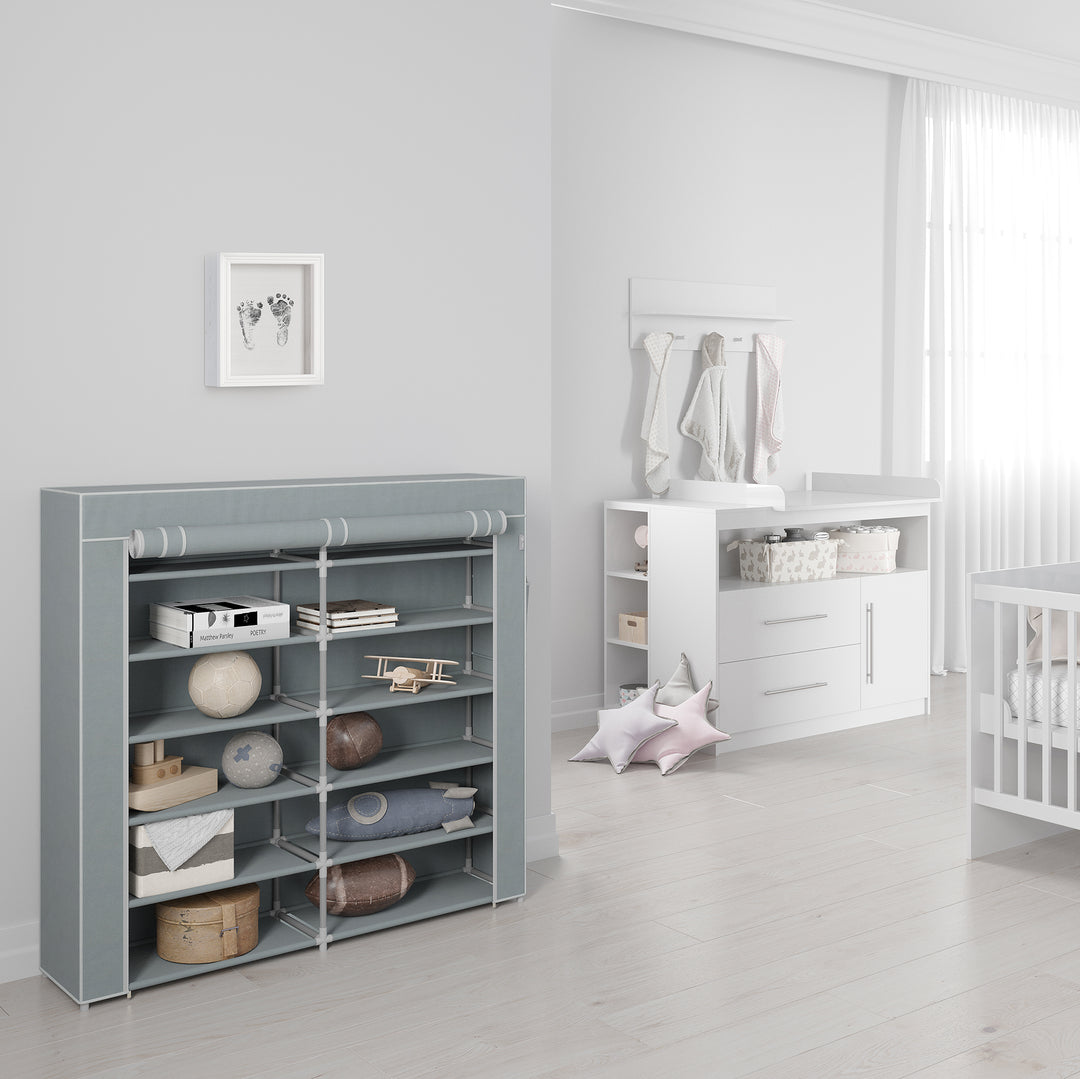 Armario textil 'Little Stars' para habitación infantil, bebé o sala, motivo estrellado gris, 113 x 28 x 108 cm