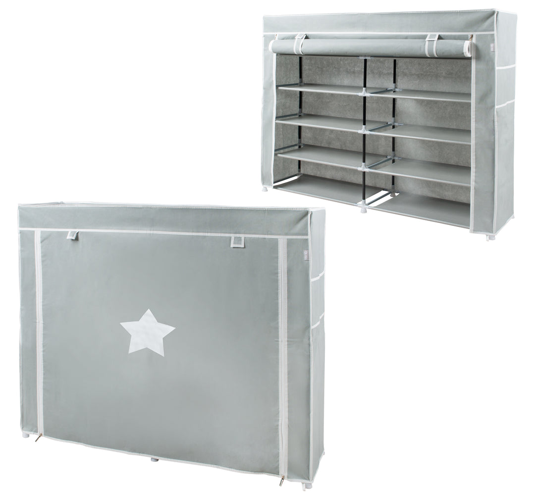 Armadio Tessuto Roba Little Stars - 175x110x45 Cm, 6 Scomparti, Con Cerniera, Grigio - Foto 8