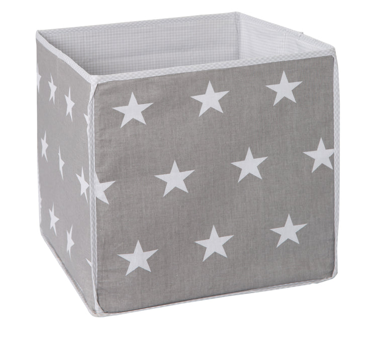 Boîte de rangement «petites étoiles», boîte en toile pour jouets, décoration, gris avec étoiles blanches