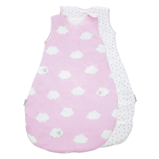 Sleeping Bag 'Small Cloud Pink', 70 - 90 cm, All-Year Baby Sleeping Bag, Breathable Cotton