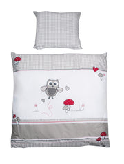 Biancheria per culla "Adam e Eule", set culla 2 pezzi, biancheria da letto per bambini 80 x 80 cm, 100% cotone