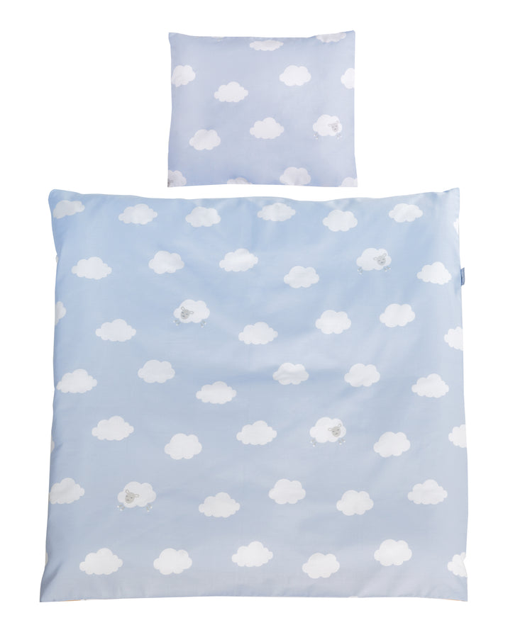 Ropa de cama 'Kleine Wolke blau', juego de cuna de 2 piezas, Ropa de cama para bebé 80 x 80 cm, 100% algodón