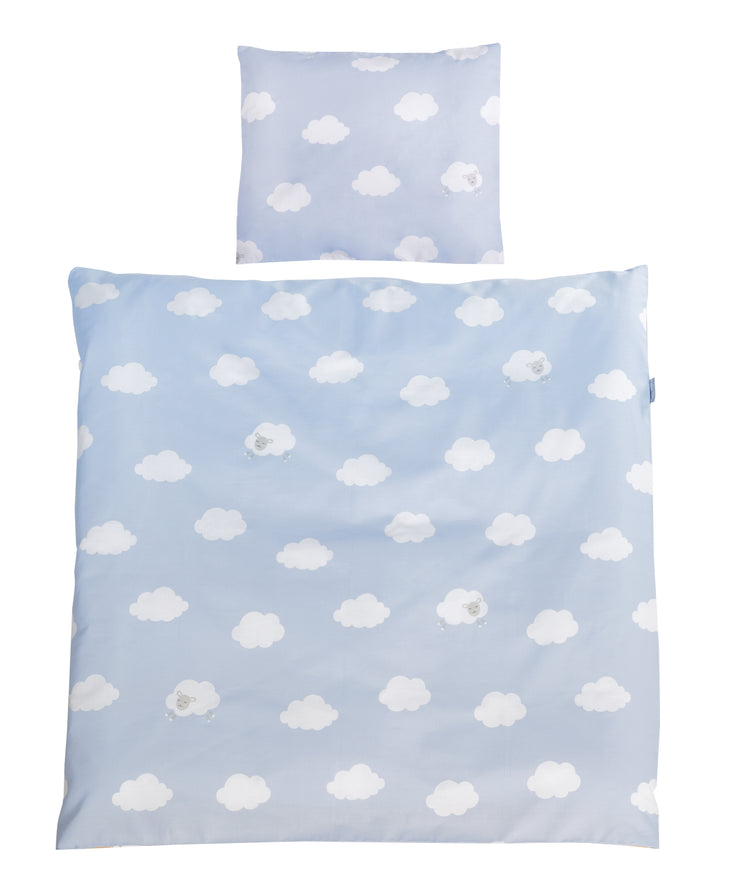 Biancheria per culla "Kleine Wolke blau", set culla 2 pezzi, biancheria da letto per bambini 80 x 80 cm, 100% cotone