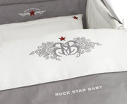 Set culla 4 pezzi "Rock Star Baby 1", set letto con biancheria da letto 100 x 135 cm, nido e baldacchino