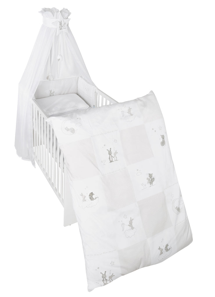 Juego de cama infantil 'Fox y Bunny', 4 piezas, juego de cama con ropa de cama de 100 x 135 cm, nido y dosel