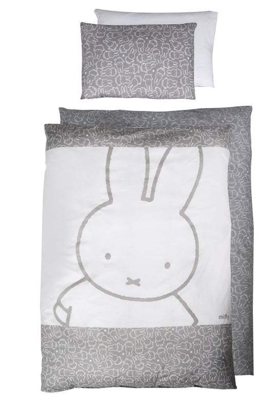 Juego de cama para niños 'miffy®', 4 piezas, set de cama con ropa de cama 100 x 135 cm, protector de cuna y dosel
