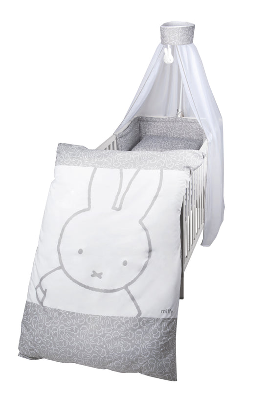 Juego de cama para niños 'miffy®', 4 piezas, set de cama con ropa de cama 100 x 135 cm, protector de cuna y dosel