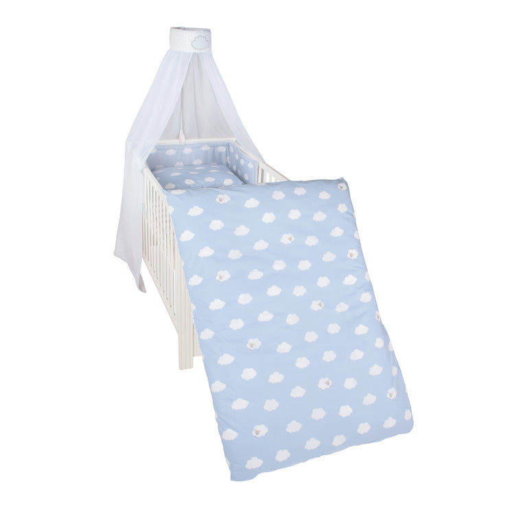 Linge pour lit bébé "Kleine Wolke blau", 4 pcs. incl. parure de lit, nid et baldaquin