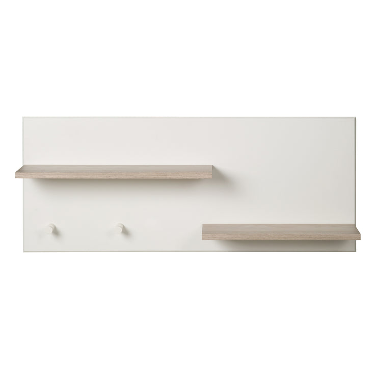 Wandregal 'Felicia', Wandboard über Wickelkommode, 2 Ablagen, 2 Haken, weiß/ Luna Elm