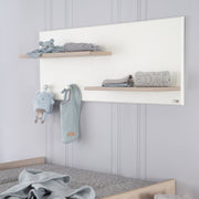 Wandregal 'Felicia', Wandboard über Wickelkommode, 2 Ablagen, 2 Haken, weiß/ Luna Elm