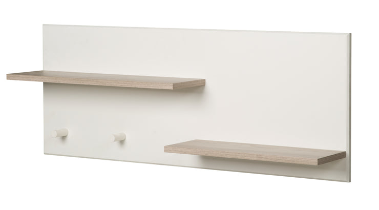Wandregal 'Felicia', Wandboard über Wickelkommode, 2 Ablagen, 2 Haken, weiß/ Luna Elm