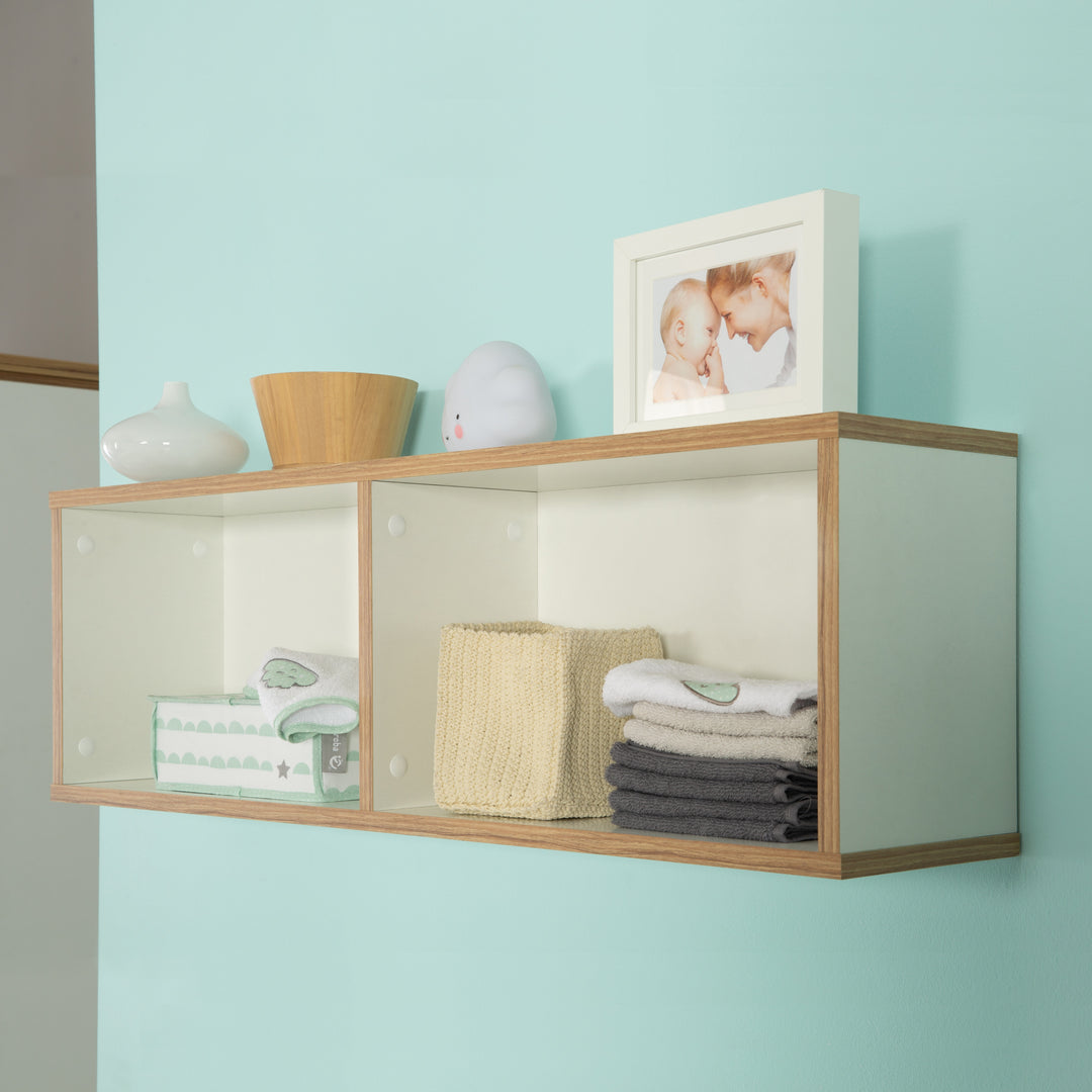 Mensola a parete 'Finn', adatta per la combinazione avvolgente 'Finn', ripiano sospeso per camere per bambini, rovere bianco/ dorato