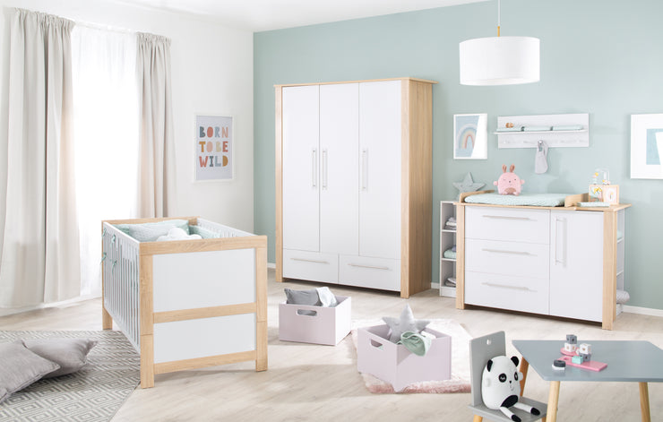 Wall coat rack 'Maren 2', wall shelf in the baby & children's room, 1 shelf, 5 hooks, light gray, white