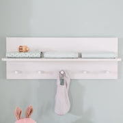 Wall coat rack 'Maren 2', wall shelf in the baby & children's room, 1 shelf, 5 hooks, light gray, white