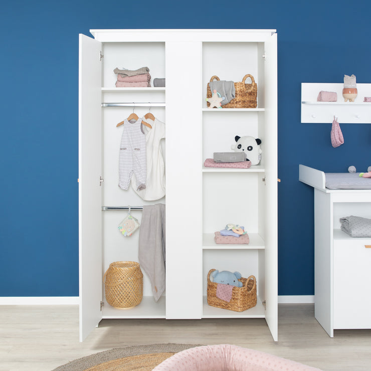 Kleiderschrank 'Anton' 2-türig, mit modernen Holzgriffen aus Buche, für Baby- & Kinderzimmer