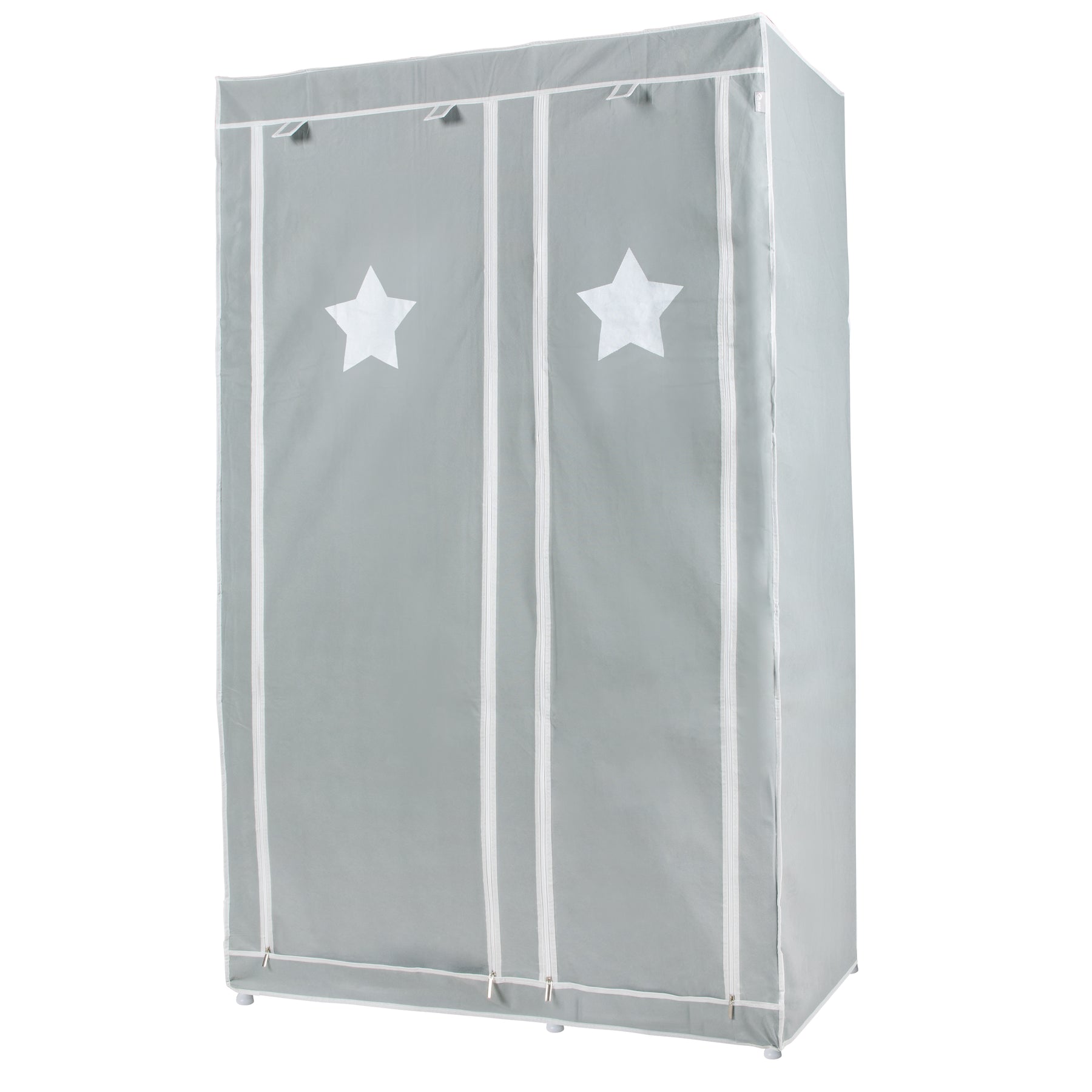 Armadio Tessuto Roba Little Stars - 175x110x45 Cm, 6 Scomparti, Con Cerniera, Grigio - Foto 2