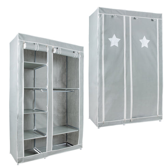 Armadio in tessuto 'Little Stars' per camerette o soggiorno, 110 x 45 x 175 cm