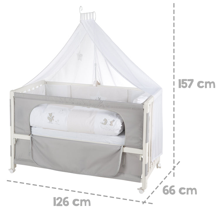 Cama de habitación 'Fox & Bunny', 60 x 120 cm, altura ajustable, cama lateral a la cama padre con equipo completo