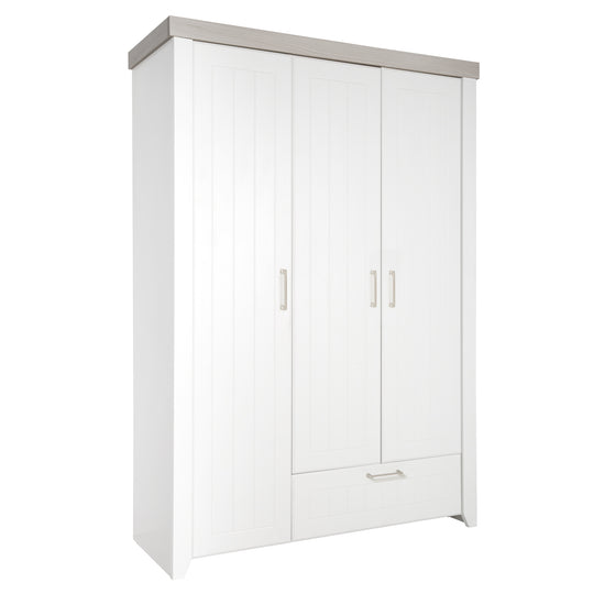Armoire 'Wilma', 1 tiroir, 3 portes battantes, meubles pour enfants, armoire en blanc / Luna Elm