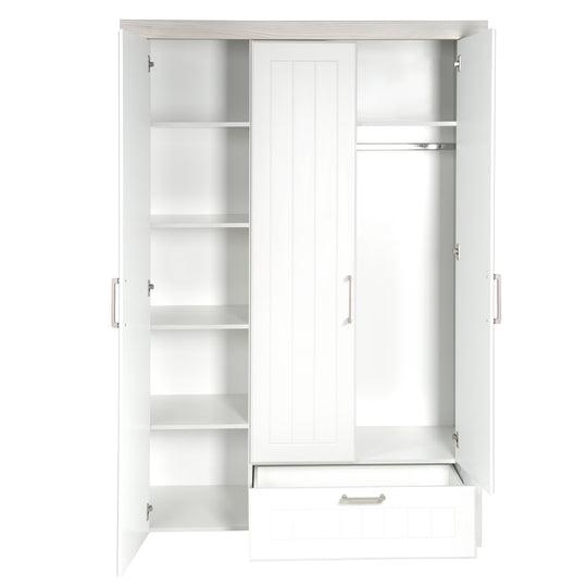 Armoire 'Wilma', 1 tiroir, 3 portes battantes, meubles pour enfants, armoire en blanc / Luna Elm