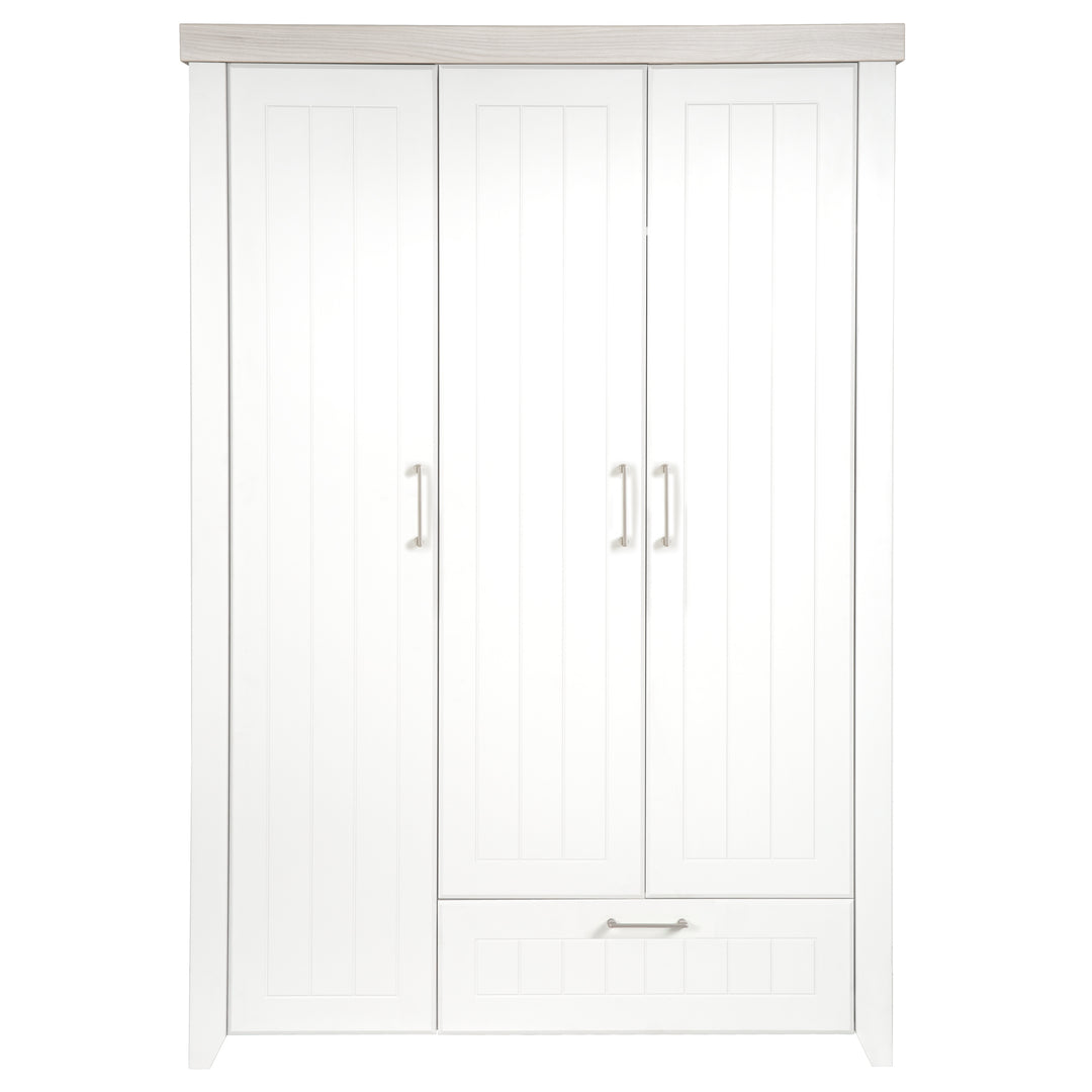 Armoire 'Wilma', 1 tiroir, 3 portes battantes, meubles pour enfants, armoire en blanc / Luna Elm